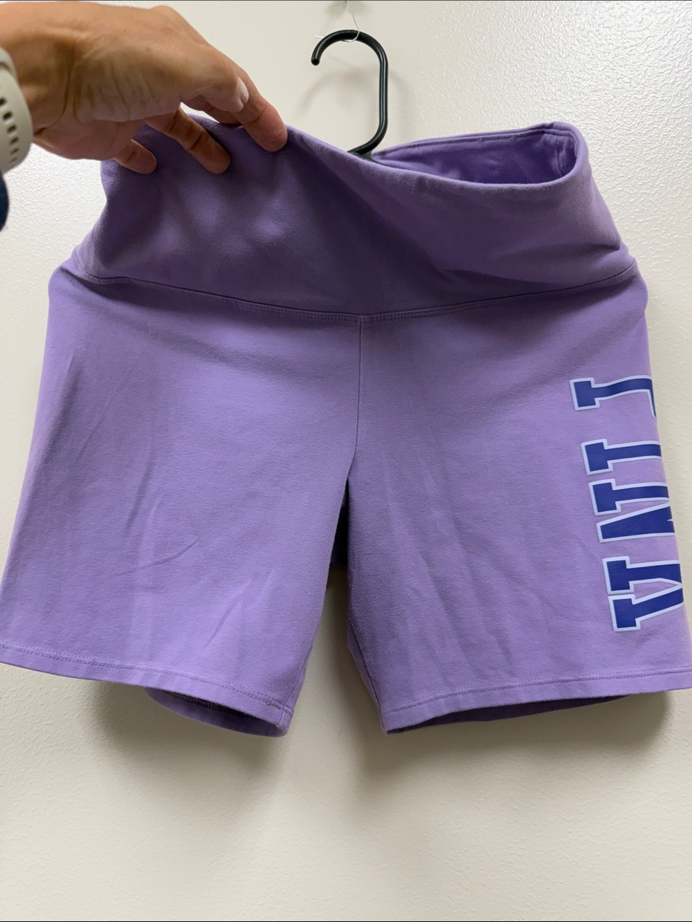 PINK Victoria's Secret Lavender High-Waist Bike Shorts with Blue Side Lettering